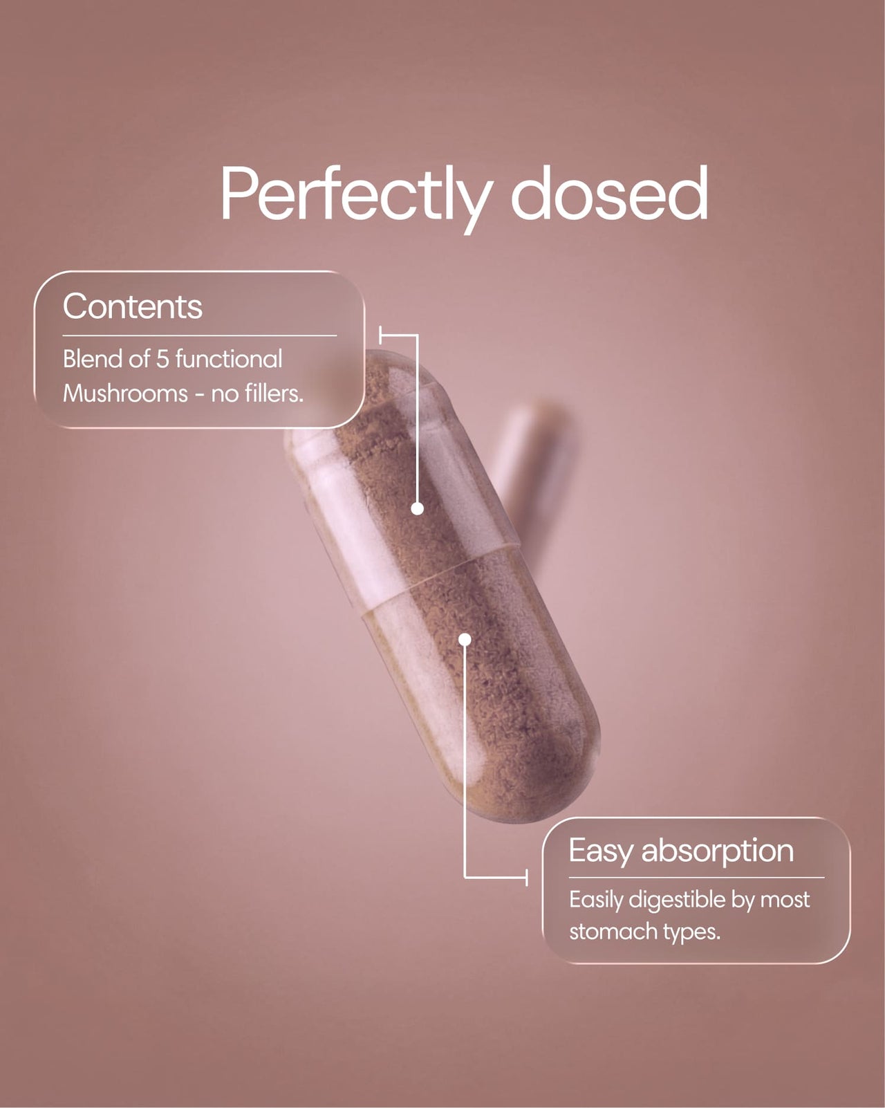 Clearly Mushroom Mix capsules in a white bottle, showing the supplement capsules designed for immune and health support.