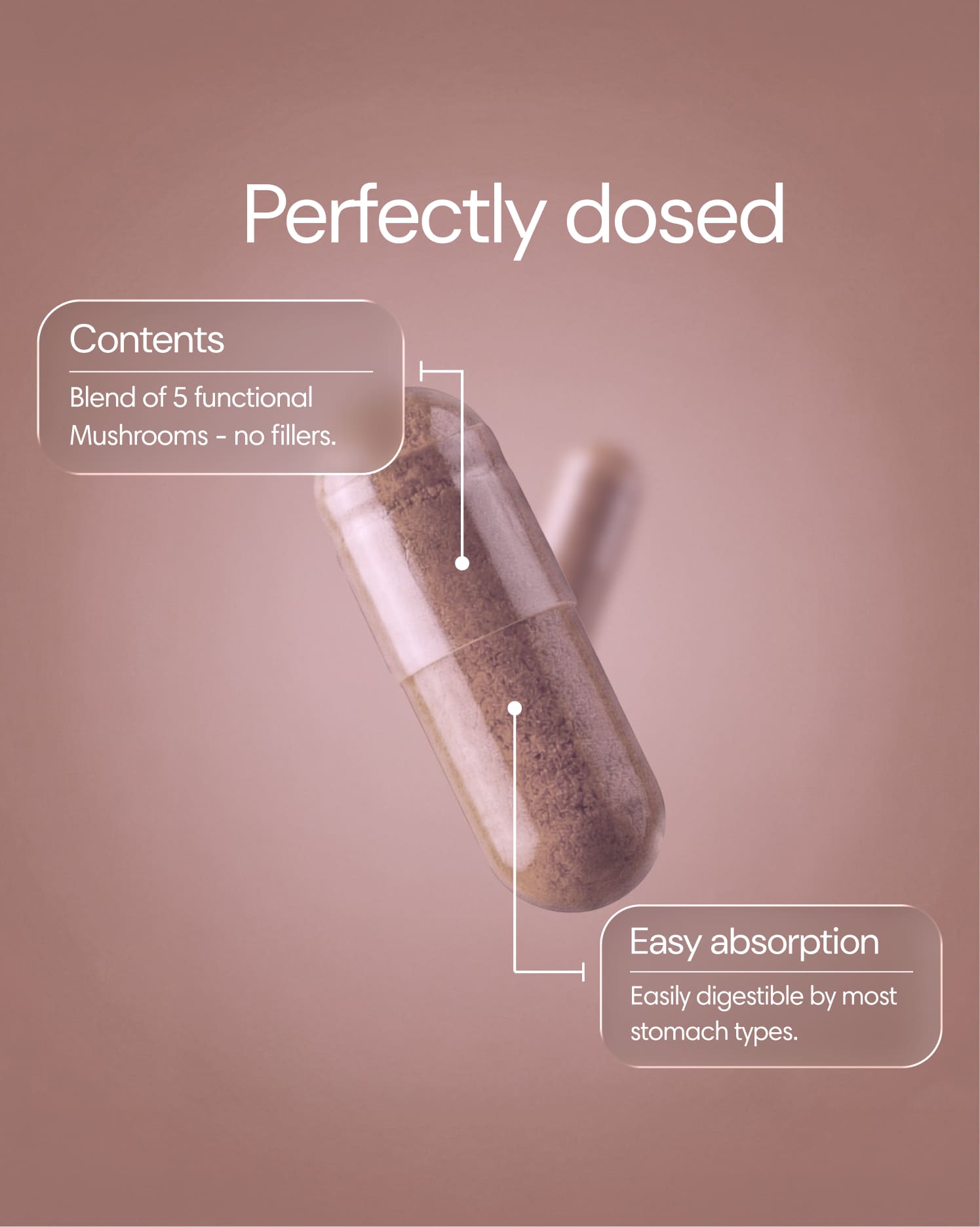 Clearly Mushroom Mix capsules in a white bottle, showing the supplement capsules designed for immune and health support.